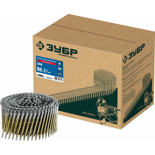 ЗУБР CNW 80 х 3.1 мм, барабанные гвозди рифленые оцинкованные, 3600 шт