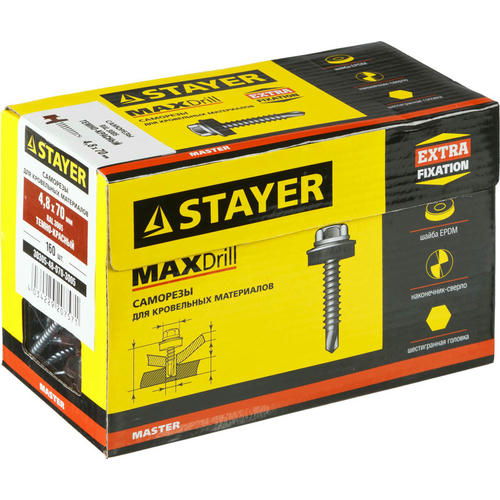 STAYER 70 х 4.8 мм, 160 шт., RAL 3005 темно-красный, саморезы СКД кровельные для деревянной обрешетки Master — изображение 2