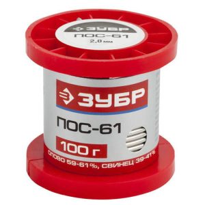 ЗУБР 100 г, ПОС 61 проволока, 2 мм, припой