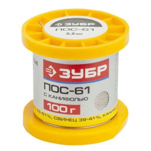 ЗУБР 100 г, ПОС 61 трубка с канифолью, 0,8 мм, припой