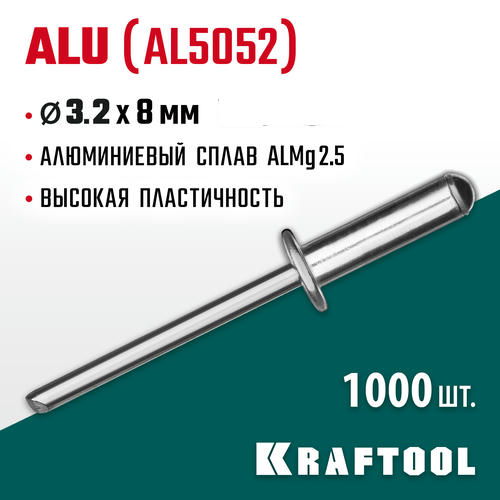 KRAFTOOL 3.2 х 8 мм, 1000 шт., алюминиевые заклепки Alu (Al5052)