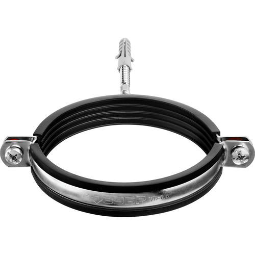 ЗУБР 1 шт., 4", оцинкованный, в комплекте с сантехнической шпилькой и дюбелем, хомут трубный с гайкой Мастер — изображение 2