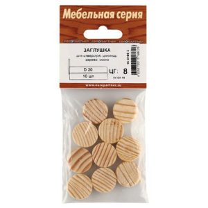 Заглушка для отверстия цилиндр 20мм дерево сосна 10шт
