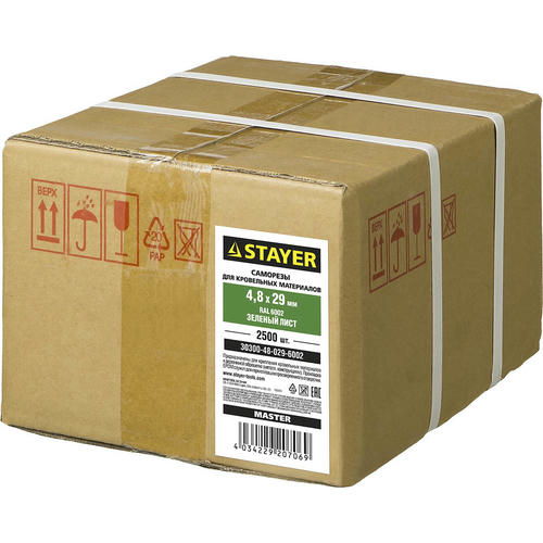 STAYER 29 х 4.8 мм, 2500 шт., RAL 6002 зеленый лист, саморезы СКД кровельные для деревянной обрешетки Master — изображение 2