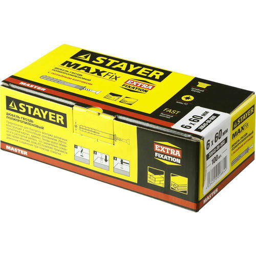 STAYER 60 x 6 мм, 100 шт., дюбель-гвоздь полипропиленовый с потайным бортиком — изображение 2