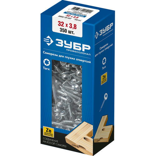 ЗУБР 32 х 3.8 мм, 350 шт, частая резьба, саморезы для глухих отверстий Профессионал — изображение 2