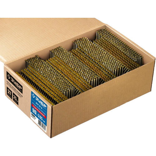 ЗУБР 2000 шт., 90 мм, 21°, оцинкованные, реечные гвозди рифленые РГР-21-Ц Профессионал — изображение 2