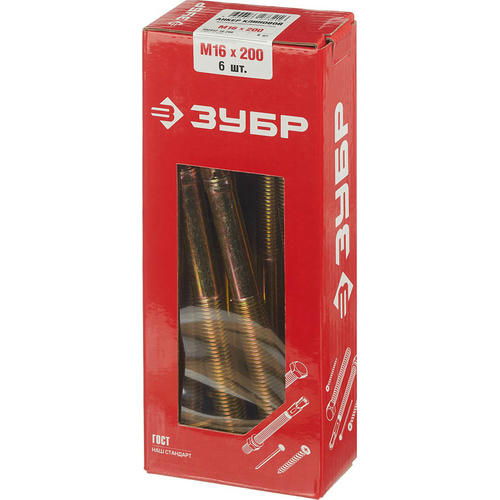 ЗУБР 6 шт., М16х200 мм, желтопассивированный, анкер клиновой — изображение 2