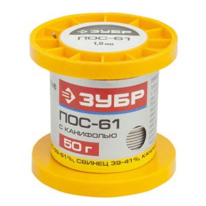 ЗУБР 50 г, ПОС 61 трубка с канифолью, 1 мм, припой