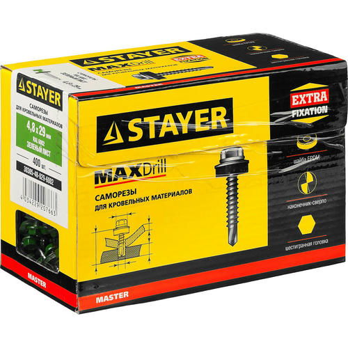 STAYER 29 x 4.8 мм, 400 шт., RAL 6002 зеленый лист, саморезы СКД кровельные для деревянной обрешетки Master — изображение 2