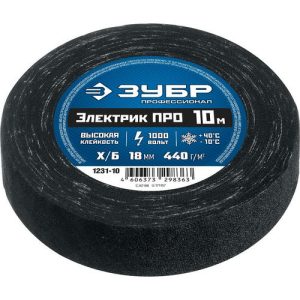 Изолента х/б Зубр Электрик Про 1231-10 18 мм черная 10 м