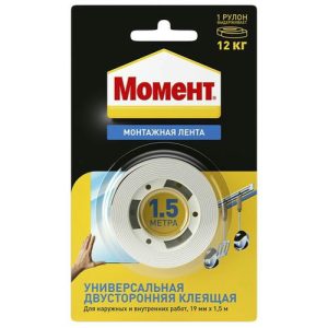 Клеящая лента Момент Монтаж двусторонняя 12 кг 1,5 м