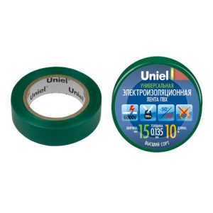 Изолента ПВХ Uniel UIT-135P 15 мм зеленая 10 м