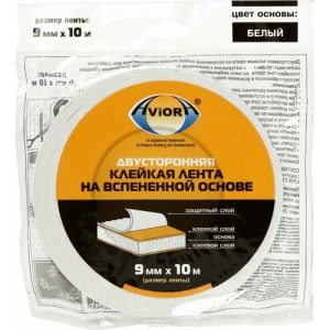 Скотч AVIORA двухсторонний белый 9 мм 10 м