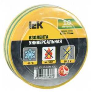 Изолента ПВХ IEK UIZ-13-10-10M-K52 0,13х15мм 10м желто-зеленая