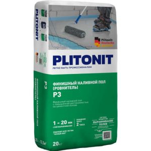 Ровнитель для пола быстротвердеющий Plitonit Р3 финишный 20 кг