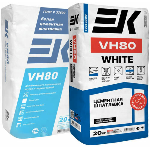 Шпатлевка цементная фасадная белая ЕК VH80 20кг