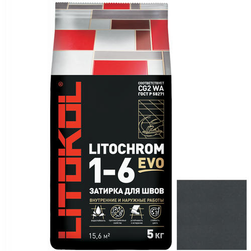 Затирка цементная для швов Litokol Litochrom 1-6 Evo LE.140 Мокрый асфальт 5 кг